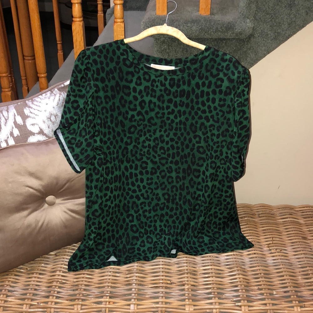 Michael Michael Kors Green and Black Animal Print Top, Sz L